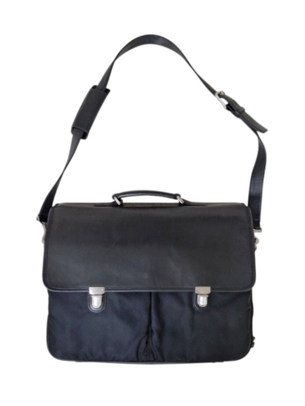 Vintage Coach Black Leather Nylon Laptop Briefcase Lay Flat Messenger Bag 5773